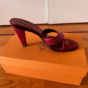 Tod’s Wine Colored Women's High Heel Slide Sandals